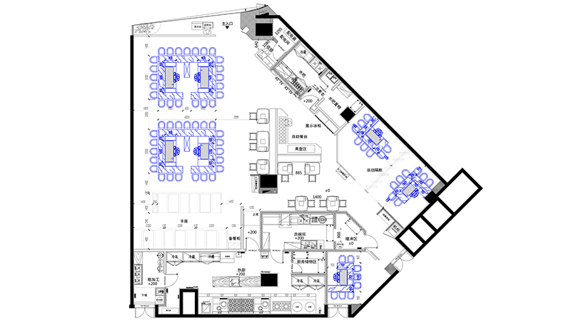 7臺(tái)鐵板燒設(shè)備，大廳+3個(gè)包間，共70個(gè)板前就餐位
